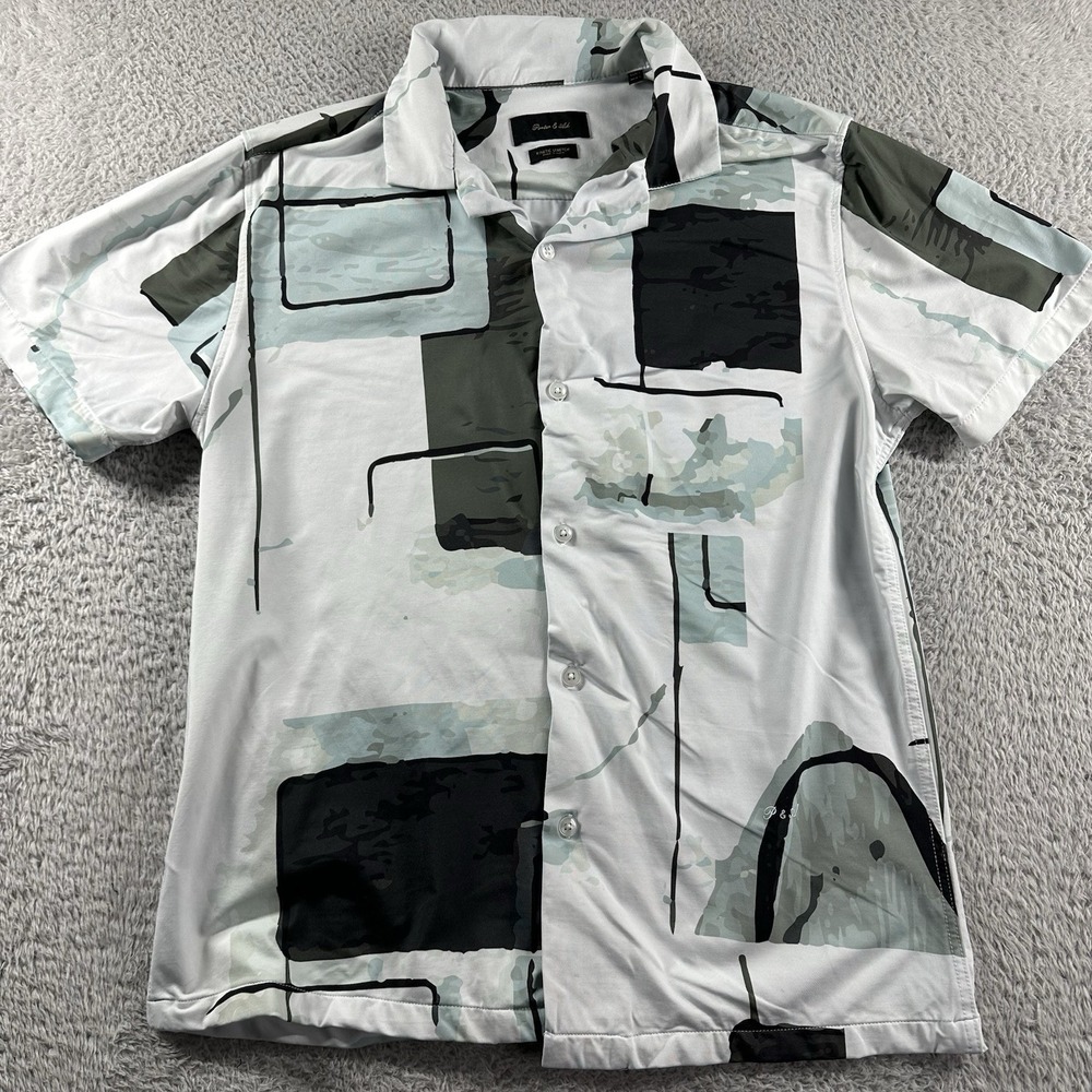 Porter & Ash Kinetic Stretch‎ Shirt Mens Small Short Sleeve Abstract Art Nylon